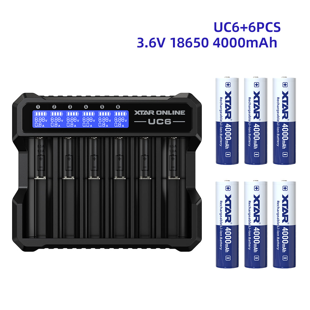 XTAR UC6 6-Bay 3.6V/3.7V Li-ion Battery Charger for 10440, 14500, 16340, 18650, 21700 battery