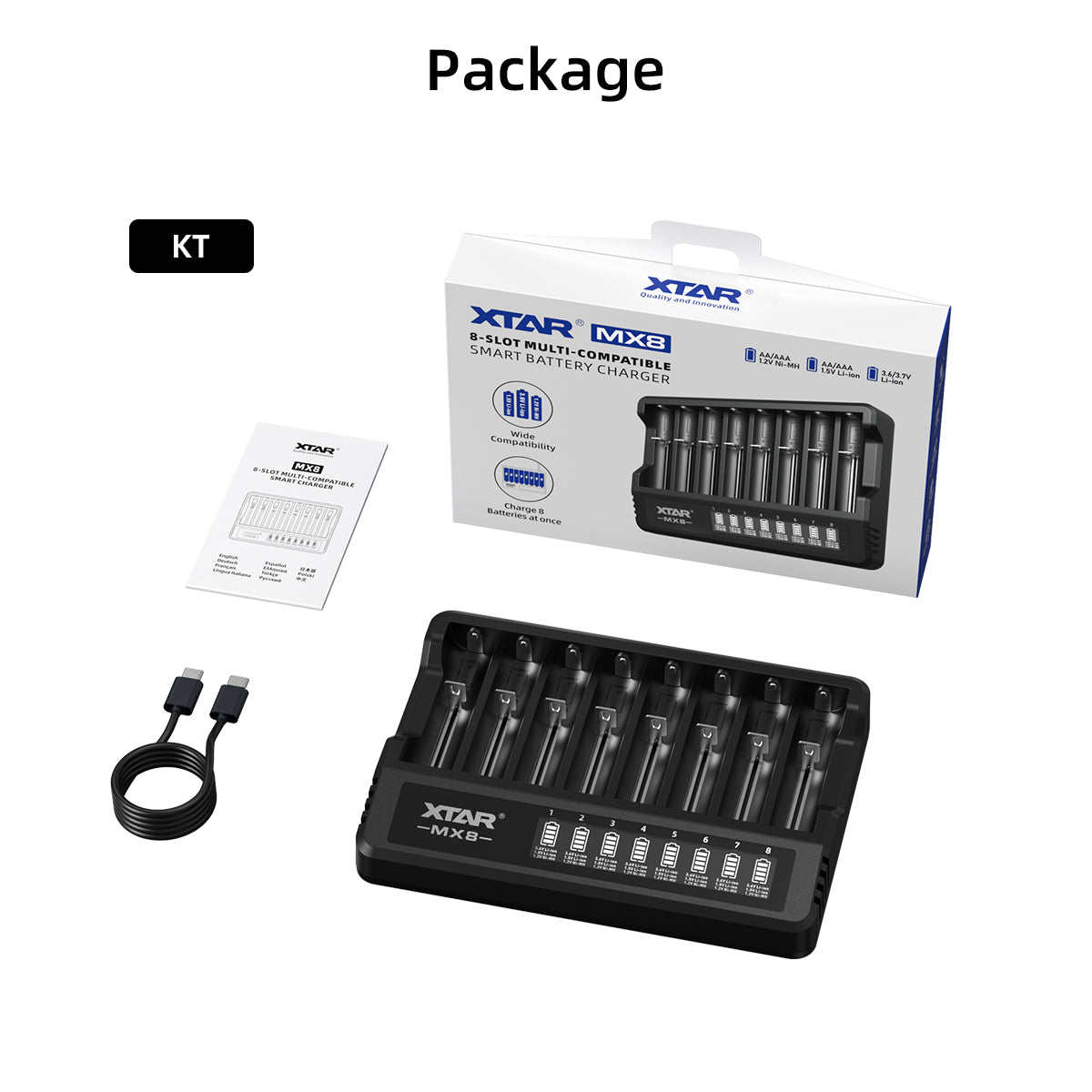 XTAR MX8 Charger (Compatible with 3.6/3.7V & 1.5V Li-ion and 1.2V Ni-MH Batteries)