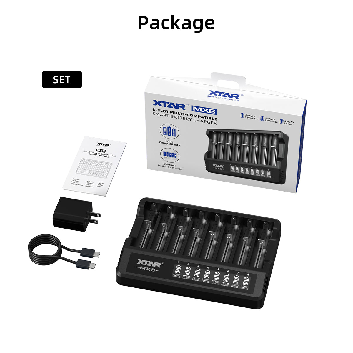 XTAR MX8 Charger (Compatible with 3.6/3.7V & 1.5V Li-ion and 1.2V Ni-MH Batteries)