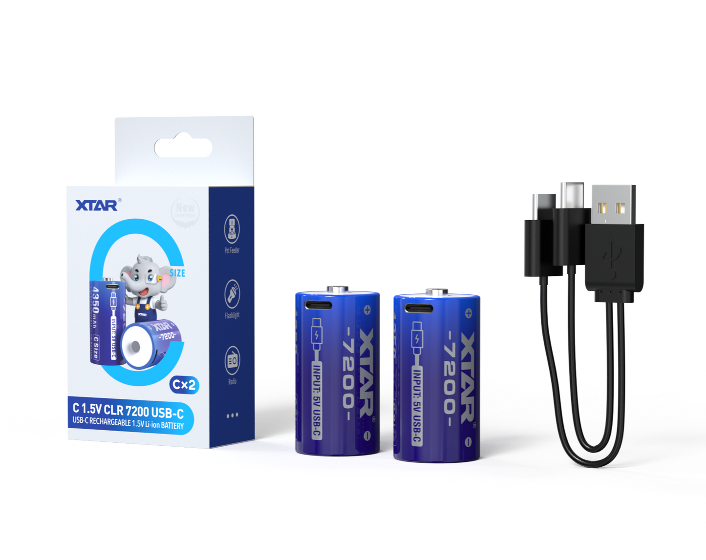 1.5V C-size Lithium 7200mWh batteries 2-pack, Rechargeable lithium battery