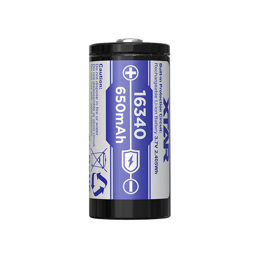 XTAR Rechargeable 16340 650mAh 1.95A 3.7V Protected Li-ion Battery