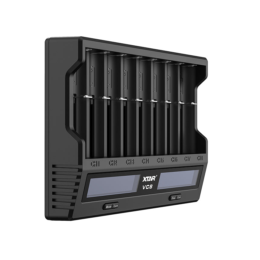 XTAR VC8 Type-C 8 bay intelligent lithium ion battery charger LCD Display for 3.6V 3.7V Li-ion 1.2V Ni-MH C Batteries