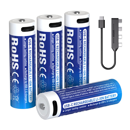 XTAR Rechargeable Li-ion Battery 1.5V AA LR 3000mAh USB-C