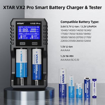 XTAR VX2 Pro Visible Mixer 1.5V/3.6V/3.7V Li-Ion& 3.2V LiFePO4& 1.2V Ni-MH Batteries Charger and Battery Capacity Tester