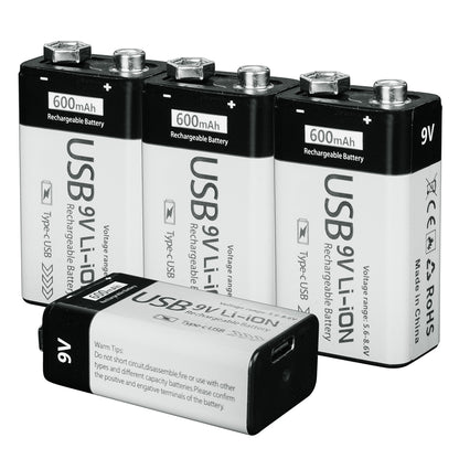 9 Volt  600mAh Li-ion Rechargeable Li-ion Batteries