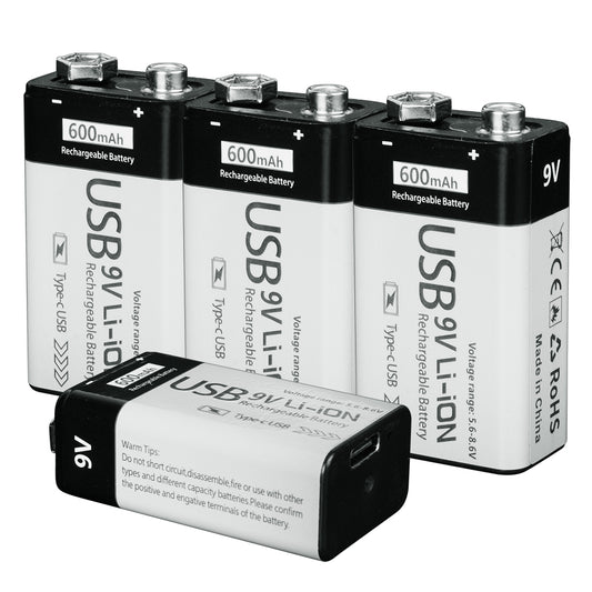 9 Volt  600mAh Li-ion Rechargeable Li-ion Batteries