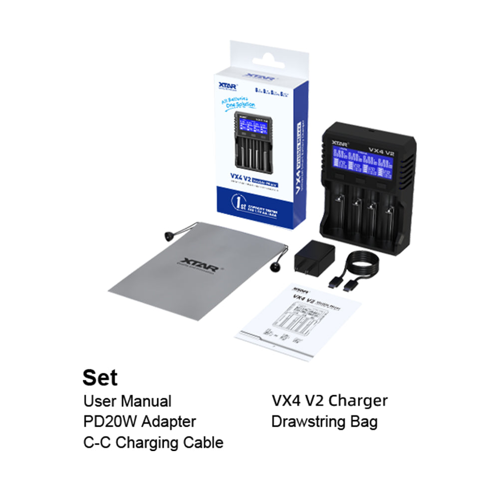 XTAR VX4 V2 Visible Mixer 1.5V/3.6V/3.7V Li-Ion 3.2V LiFePO4 1.2V Ni-MH Batteries Charger and Battery Capacity Tester