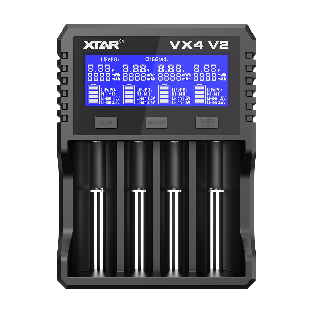 XTAR VX4 V2 Visible Mixer 1.5V/3.6V/3.7V Li-Ion 3.2V LiFePO4 1.2V Ni-MH Batteries Charger and Battery Capacity Tester