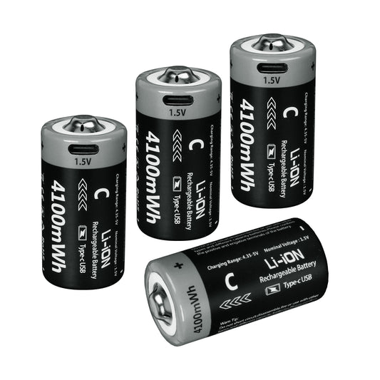 1.5V C size Lithium 4100mWh batteries 4-pack, Rechargeable lithium battery