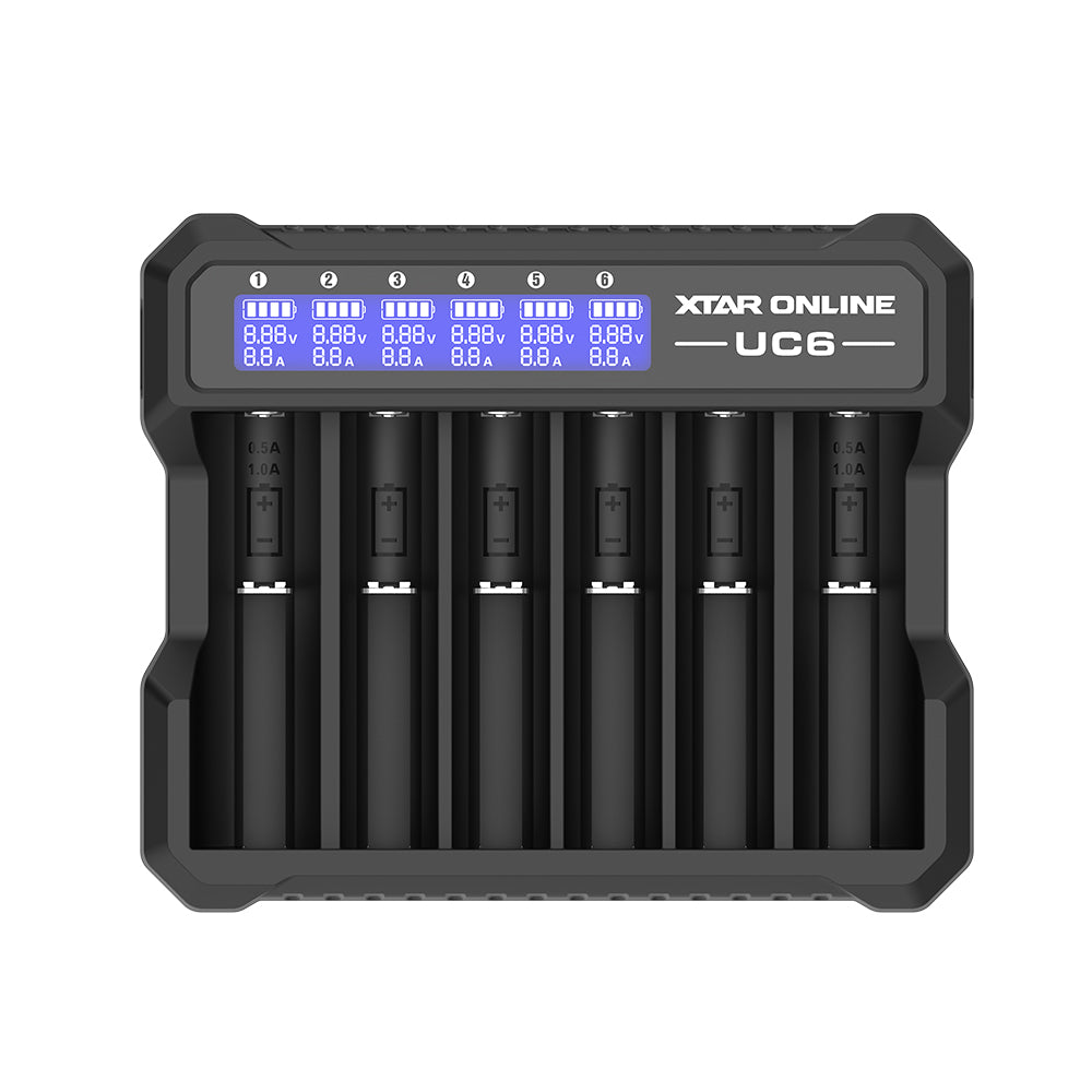 XTAR UC6 6-Bay 3.6V/3.7V Li-ion Battery Charger for 10440, 14500, 16340, 18650, 21700 battery