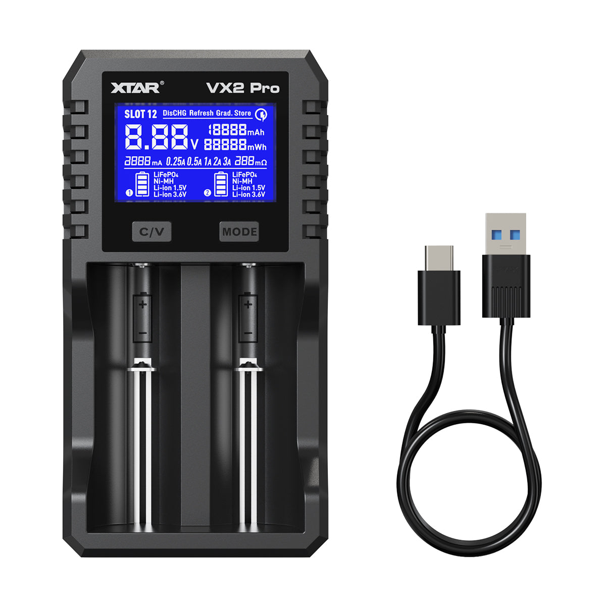 VX2 Pro Visible Mixer 1.5V 3.6V 3.7V Li Ion& 3.2V LiFePO4& 1.2V Ni MH Batteries Charger Battery Capacity Tester