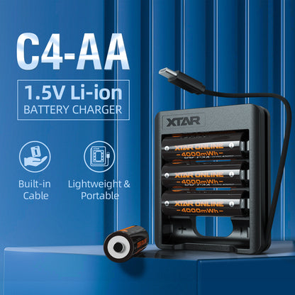 XTAR 1.5V AA 4000mWh Rechargeable Li-ion Battery, with C4-AA charger