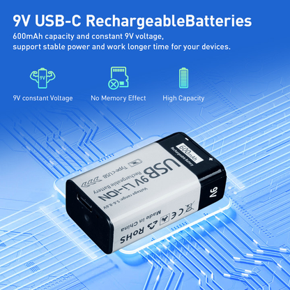 9 Volt  600mAh Li-ion Rechargeable Li-ion Batteries