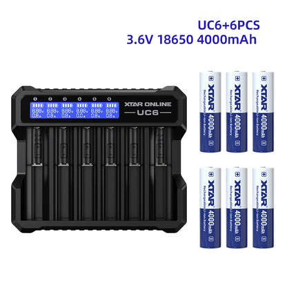 XTAR UC6 6-Bay 3.6V/3.7V Li-ion Battery Charger for 10440, 14500, 16340, 18650, 21700 battery
