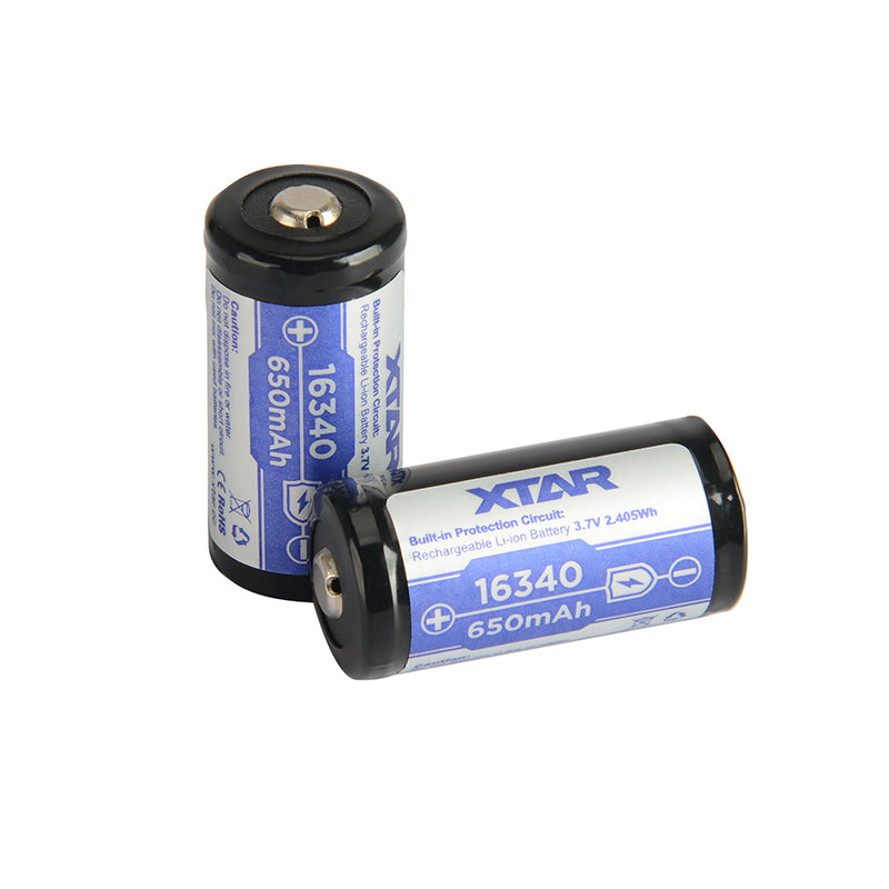 XTAR Rechargeable 16340 650mAh 1.95A 3.7V Protected Li-ion Battery