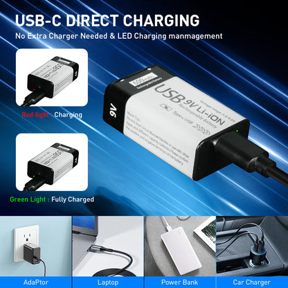 9 Volt  600mAh Li-ion Rechargeable Li-ion Batteries