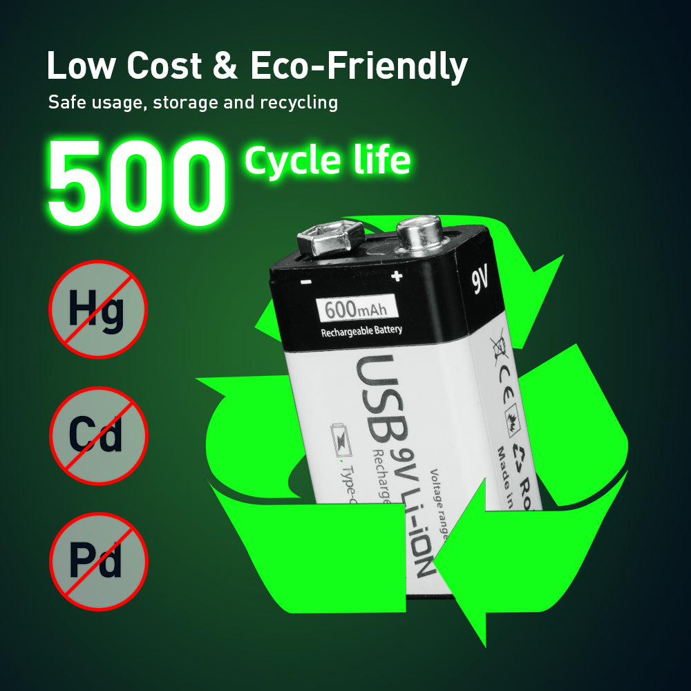 9 Volt  600mAh Li-ion Rechargeable Li-ion Batteries