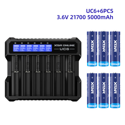 XTAR UC6 6-Bay 3.6V/3.7V Li-ion Battery Charger for 10440, 14500, 16340, 18650, 21700 battery