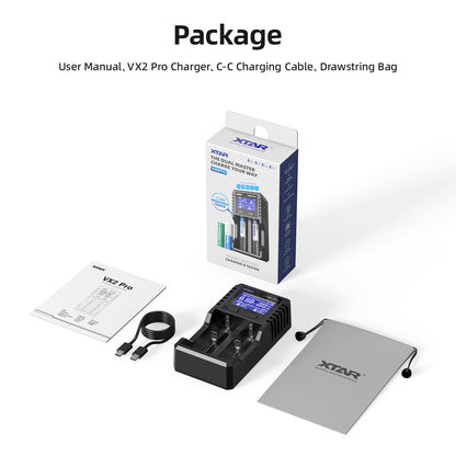 XTAR VX2 Pro Visible Mixer 1.5V/3.6V/3.7V Li-Ion& 3.2V LiFePO4& 1.2V Ni-MH Batteries Charger and Battery Capacity Tester