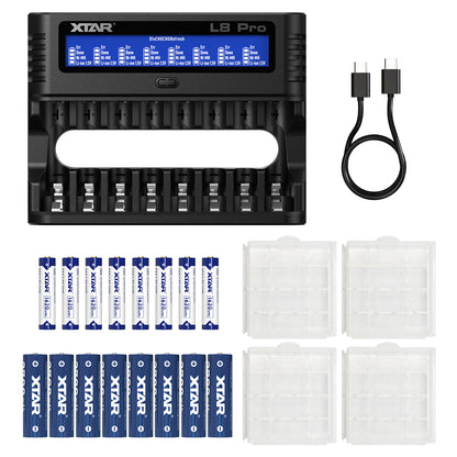 XTAR L8 Pro 8-Slot Smart Battery Charger – AA & AAA NiMH/Li-ion, LCD Display, USB-C