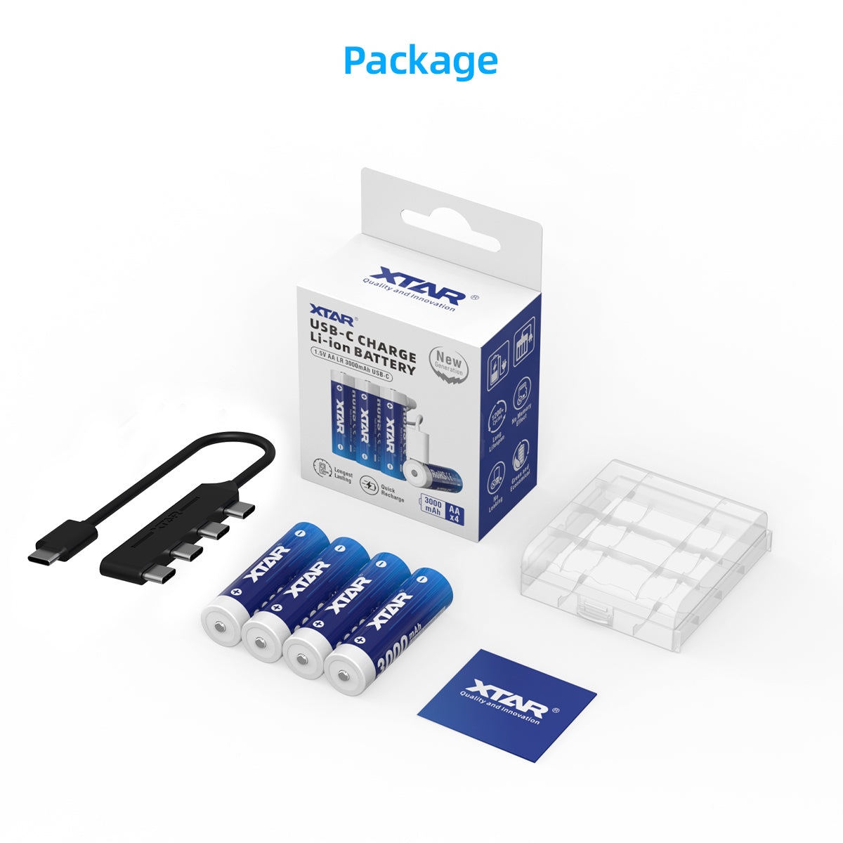 Rechargeable Li ion Battery 1.5V AA LR 3000mAh USB C