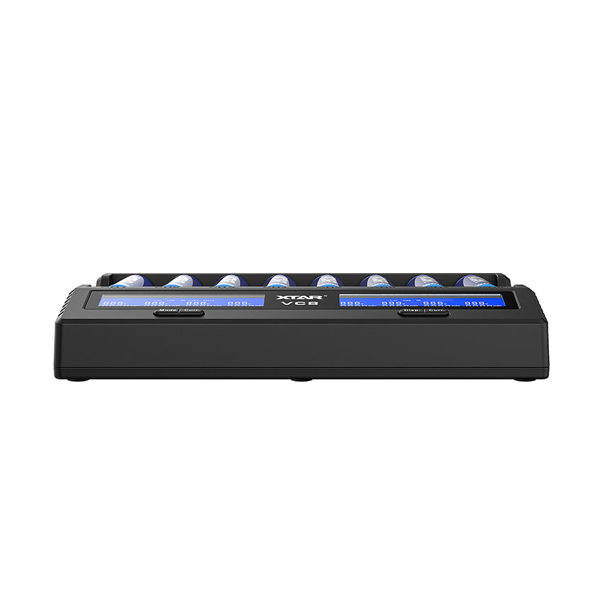 XTAR VC8 Type-C 8 bay intelligent lithium ion battery charger LCD Display for 3.6V 3.7V Li-ion 1.2V Ni-MH C Batteries