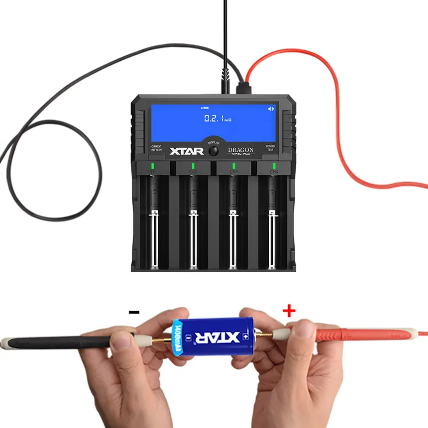 XTAR Dragon VP4L Plus Charger 4-Slots Intelligent Universal Battery Charger Analyzer tester for 14500 18650 21700 26650 32650 AAA AA C D Batteries 11.1V /3S Battery Pack
