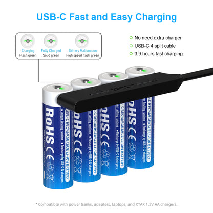 XTAR Rechargeable Li-ion Battery 1.5V AA LR 3000mAh USB-C