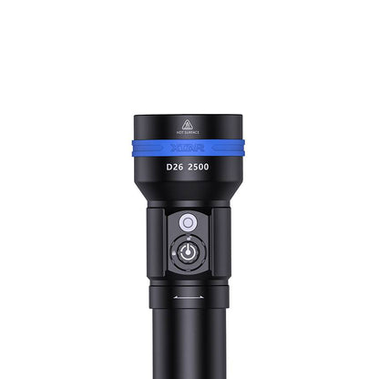 XTAR D26 2500 Lumens 18650/26650 Battery IPX8 Scuba Dive Light Waterproof Diving Torch Submarine Diving Lights Underwater 100 Meters Cave Wreck Diving Flashlight