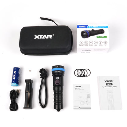 XTAR D26 1600S Lumen Scuba Diving Flashlight Dive Torch Underwater 100 Meters Submarine Lights for Under Water Deep Sea Cave at Night