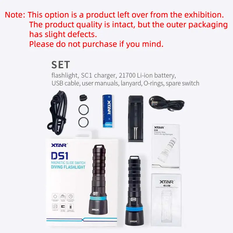 XTAR DS1 Scuba Dive Light,1000 Lumens Powerful Spearfishing Torch,Magnetic Slide Switch, for Underwater 100 Meters Night Diving Spearfishing Hole Hunting Lobstering