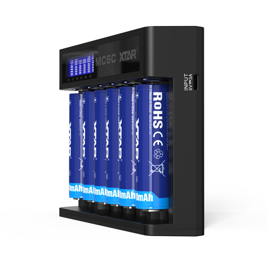 XTAR MC6C 6-Slot Smart Li-ion Battery Charger With LCD Screen
