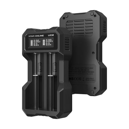 XTAR UC2 2-Bay 3.6V/3.7V Li-ion Battery Charger for 10440, 14500, 16340, 18650, 21700 battery
