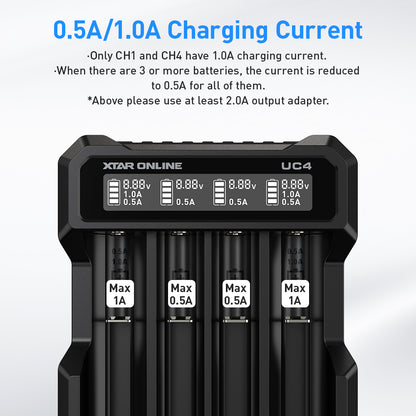 XTAR UC4 4-Bay 3.6V/3.7V Li-ion Battery Charger for 10440, 14500, 16340, 18650, 21700 battery