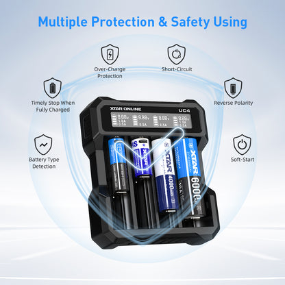 XTAR UC4 4-Bay 3.6V/3.7V Li-ion Battery Charger for 10440, 14500, 16340, 18650, 21700 battery