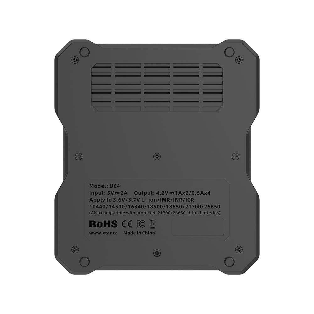 XTAR UC4 4-Bay 3.6V/3.7V Li-ion Battery Charger for 10440, 14500, 16340, 18650, 21700 battery