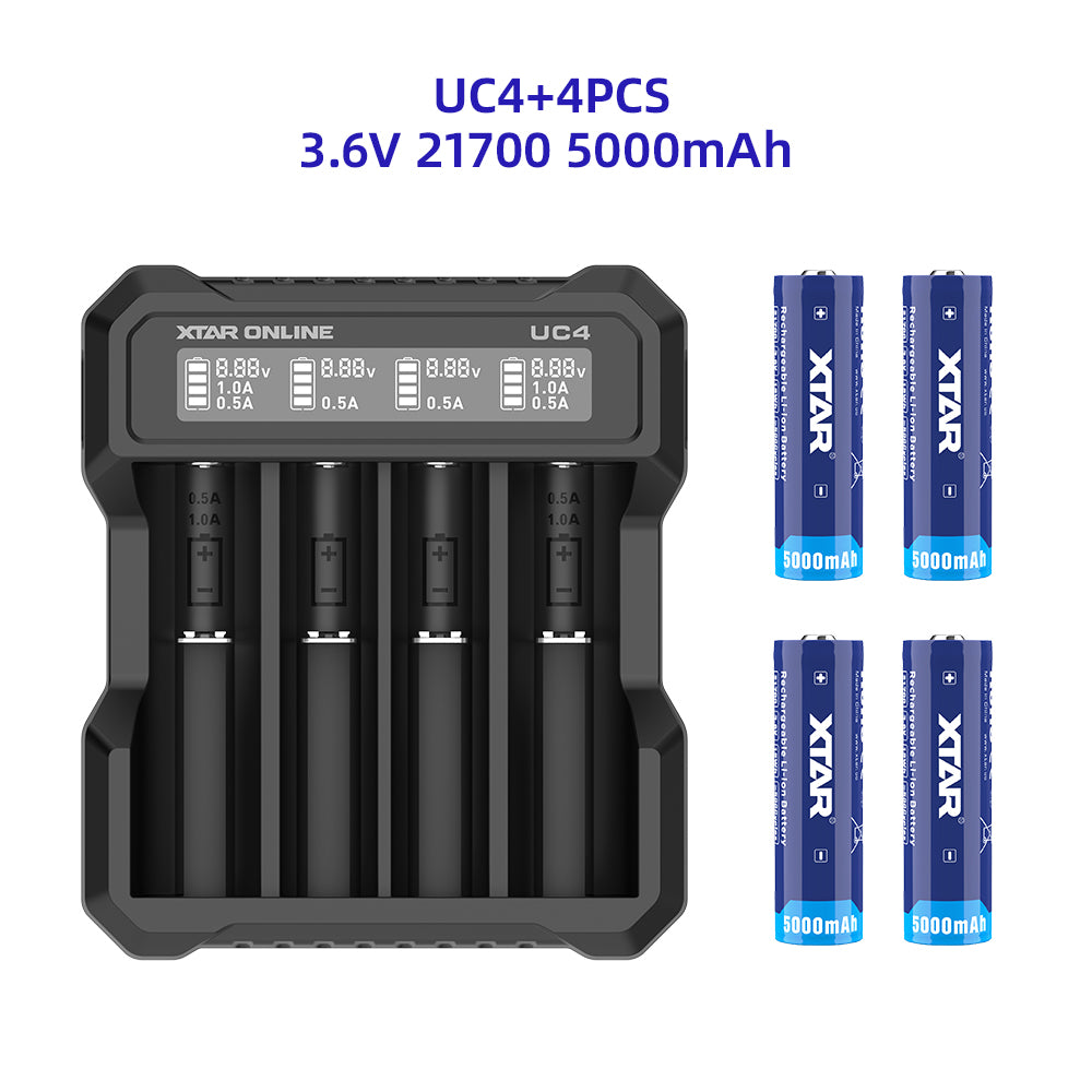 XTAR UC4 4-Bay 3.6V/3.7V Li-ion Battery Charger for 10440, 14500, 16340, 18650, 21700 battery