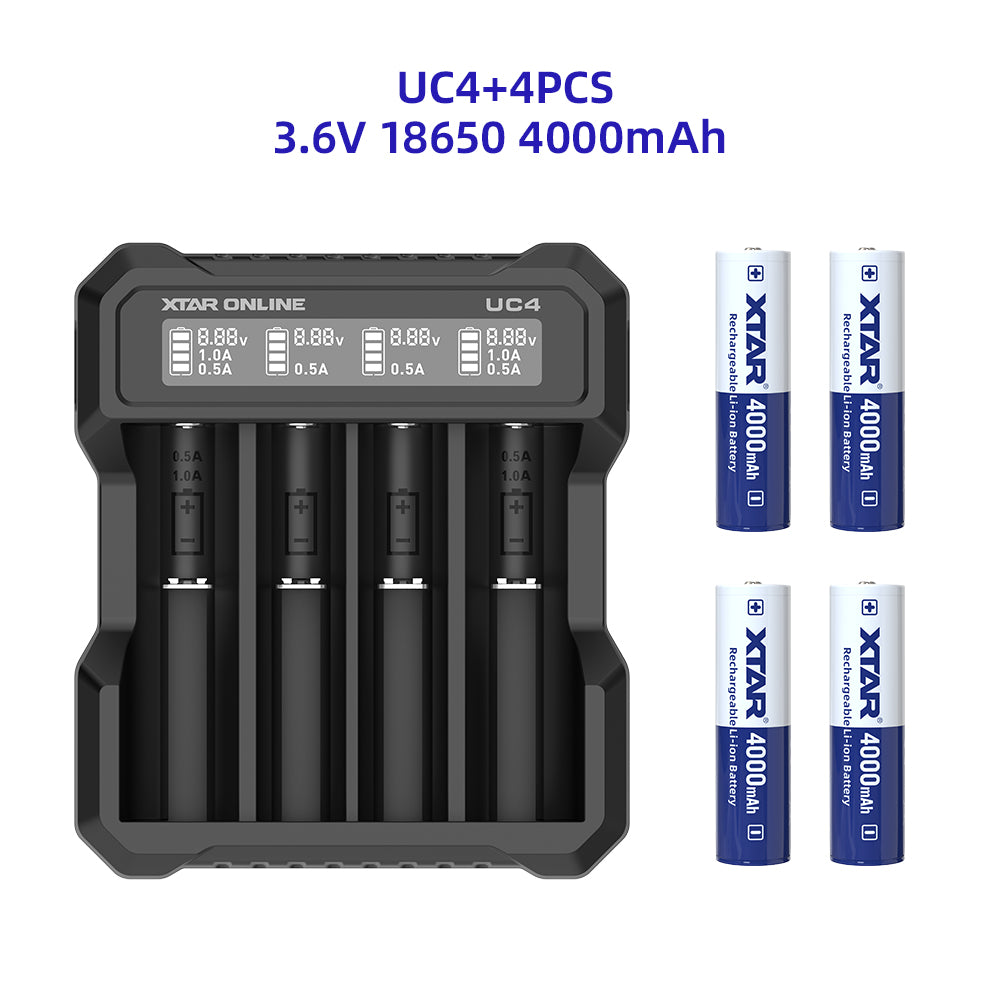 XTAR UC4 4-Bay 3.6V/3.7V Li-ion Battery Charger for 10440, 14500, 16340, 18650, 21700 battery