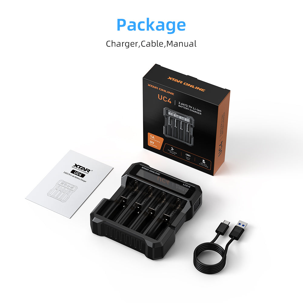 XTAR UC4 4-Bay 3.6V/3.7V Li-ion Battery Charger for 10440, 14500, 16340, 18650, 21700 battery