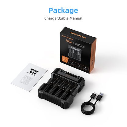 XTAR UC4 4-Bay 3.6V/3.7V Li-ion Battery Charger for 10440, 14500, 16340, 18650, 21700 battery