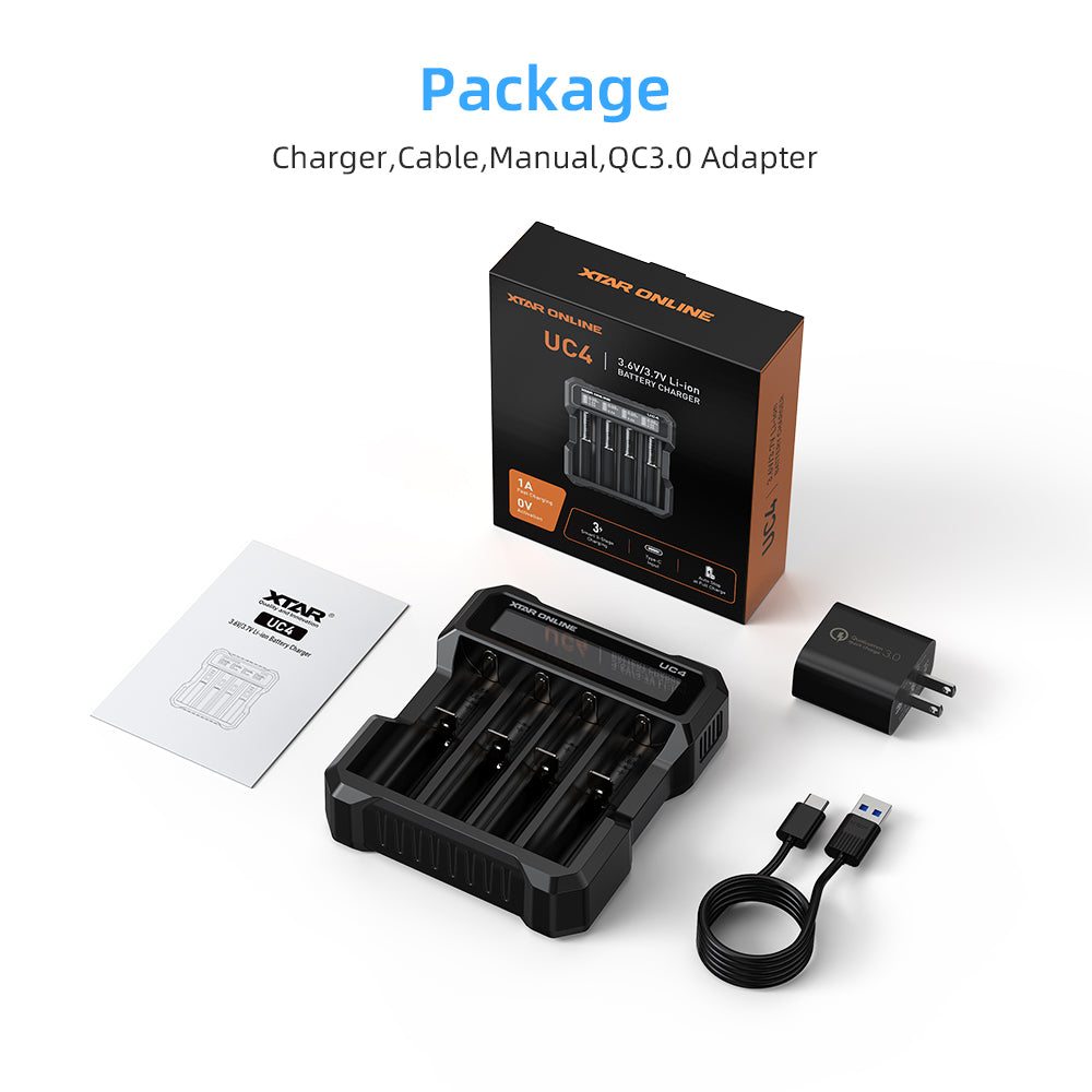 XTAR UC4 4-Bay 3.6V/3.7V Li-ion Battery Charger for 10440, 14500, 16340, 18650, 21700 battery