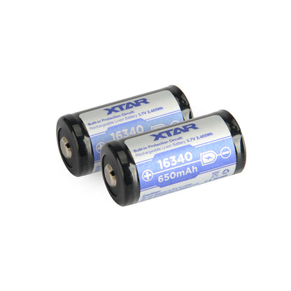 XTAR Rechargeable 16340 650mAh 1.95A 3.7V Protected Li-ion Battery