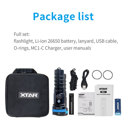 XTAR D26 1600S Lumen Scuba Diving Flashlight Dive Torch Underwater 100 Meters Submarine Lights for Under Water Deep Sea Cave at Night