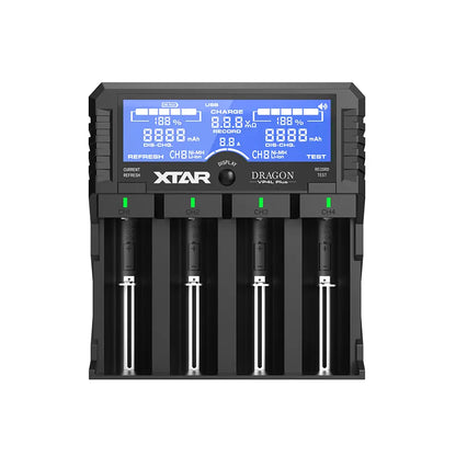 XTAR Dragon VP4L Plus Charger 4-Slots Intelligent Universal Battery Charger Analyzer tester for 14500 18650 21700 26650 32650 AAA AA C D Batteries 11.1V /3S Battery Pack